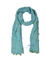 Load image into Gallery viewer, Teal Pompom Scarf