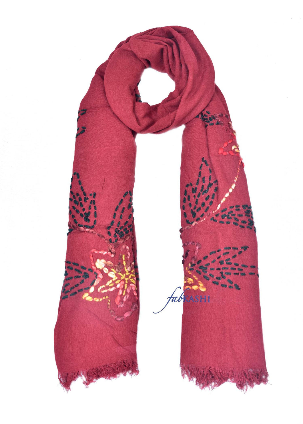 Coral Embroidered Scarf