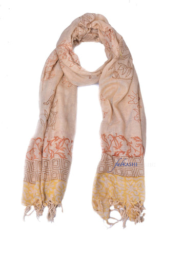 Beige Hand Block Printed Scarf